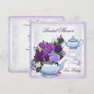 Invitation Fête des mariées Purple Blue Floral Tea Party