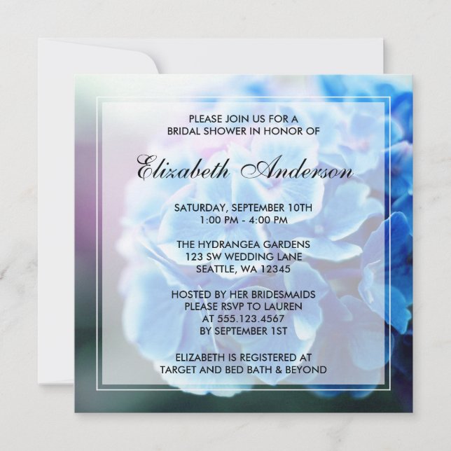 Invitation Fête des mariées Purple Blue Hydrangea (Devant)