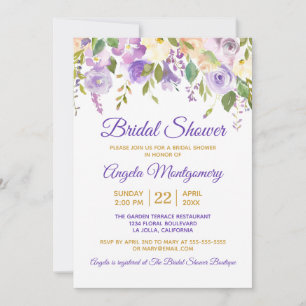 Invitation Fête des mariées Purple Gold Aquarelle Florale