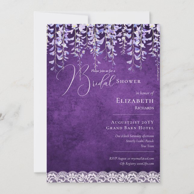 Invitation Fête des mariées Purple Wisteria Impression ou Inv (Devant)