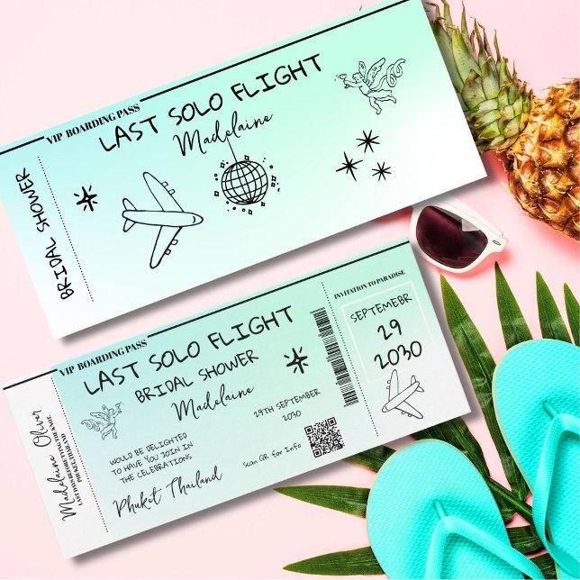 Invitation Fête des mariées QR Boarding Pass Dernier Solo (Créateur téléchargé)