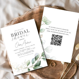 Invitation Fête des mariées QR Code Vert Eucalyptus