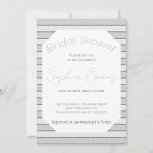 Invitation Fête des mariées rayée gris et argent