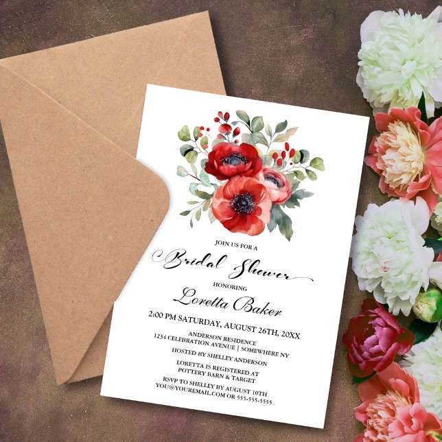 Invitation Fête des mariées Red Poppy (Créateur téléchargé)