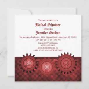 Invitation Fête des mariées Red Steampunk Gears