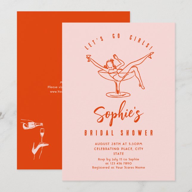 Invitation Fête des mariées rétro à griffes à main funky (Devant / Derrière)