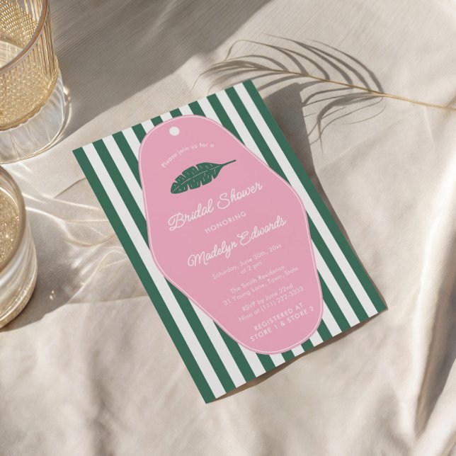 Invitation Fête des mariées Retro Pink Et Green Banana Leaf (Midcentury modern pink and green Beverly Hills inspired bridal shower invitation with banana leaf)