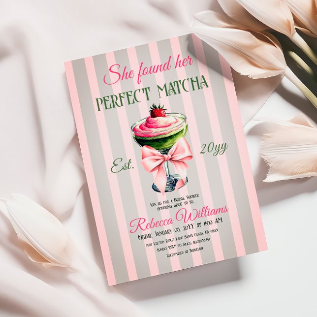 Invitation Fête des mariées Retro Strawb Parfaite Matcha Rose (Créateur téléchargé)