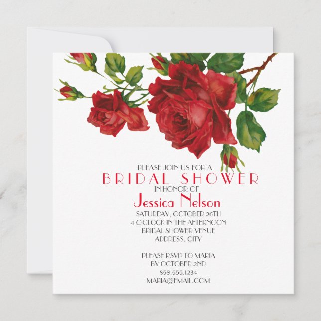 Invitation Fête des mariées romantique de Roses rouges (Devant)