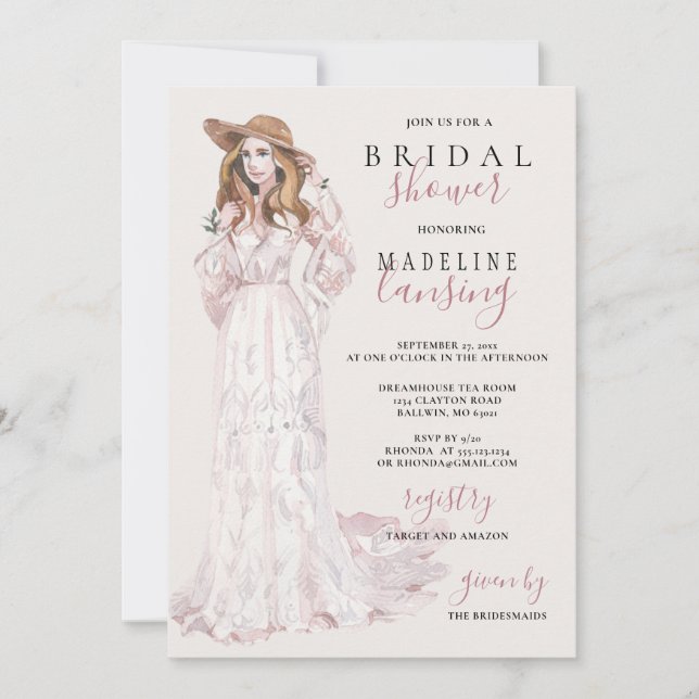 Invitation Fête des mariées romantique des mariées de Bohême (Devant)