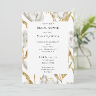 Invitation Fête des mariées Romantique Gold White Floral Tuli