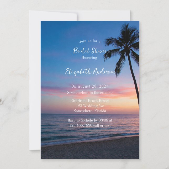 Invitation Fête des mariées romantique Sunset Beach (Devant)