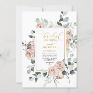 Invitation Fête des mariées Rose aquarelle Eucalyptus Dusty