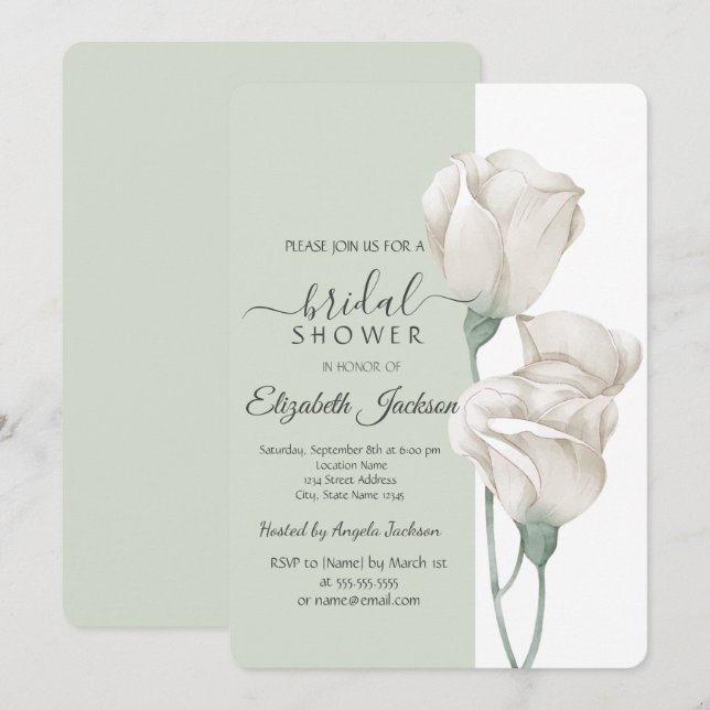 Invitation Fête des mariées Rose aux fleurs blanches chic (Devant / Derrière)