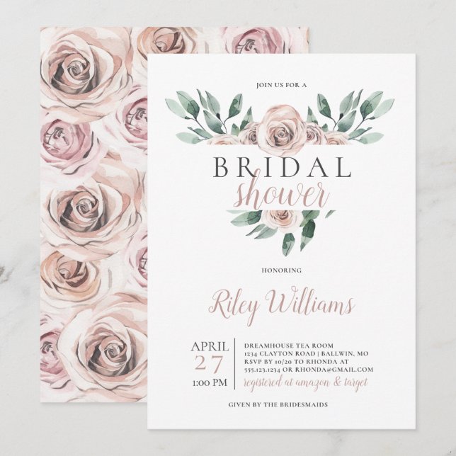 Invitation Fête des mariées Rose Boho (Devant / Derrière)