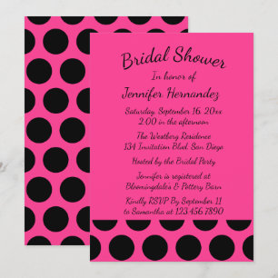 Invitation Fête des mariées rose chaud Magenta Pois noirs