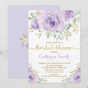 Invitation Fête des mariées Rose chic violet Lilac or