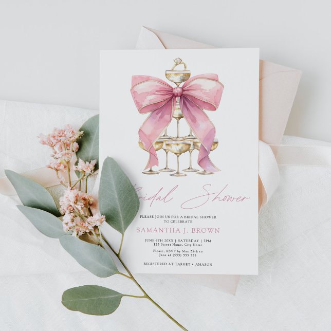 Invitation Fête des mariées rose Coquette Bow (Créateur téléchargé)