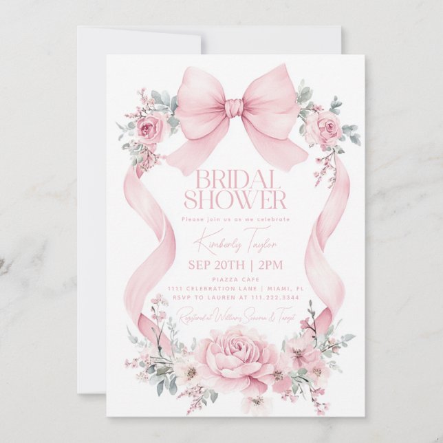 Invitation Fête des mariées Rose Coquette Bow rose (Devant)