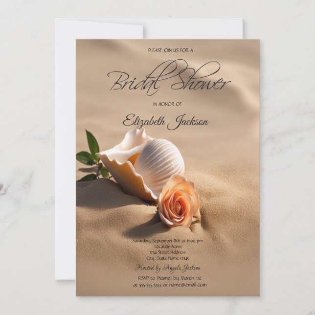 Invitation Fête des mariées Rose de sable des coquillages (Devant)