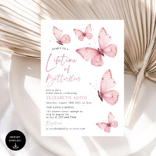 Invitation Fête des mariées rose des papillons