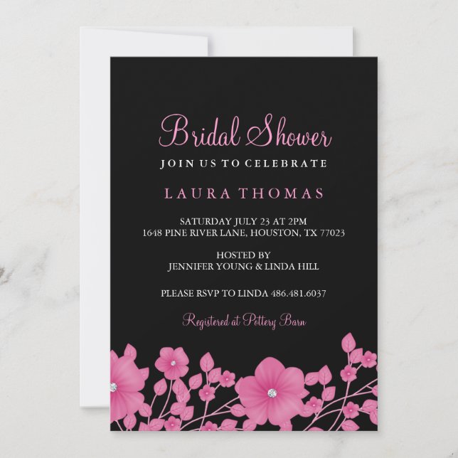 Invitation Fête des mariées rose et noir diamant (Devant)