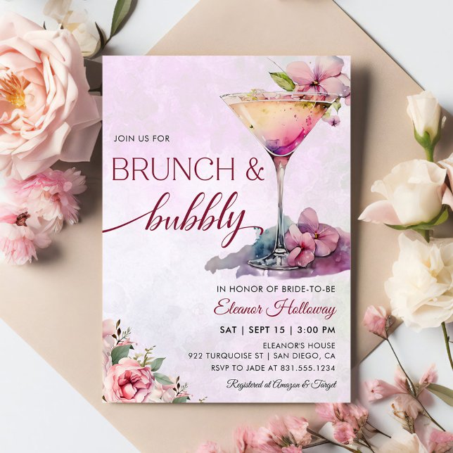 Invitation Fête des mariées rose floral Brunch et bulle (Créateur téléchargé)