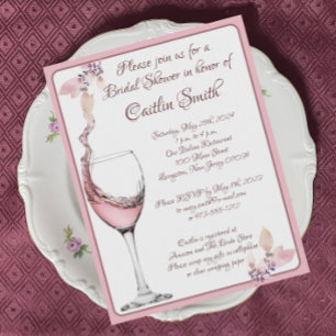 Invitation Fête des mariées Rose "Floral Toast" 5x7 Dusty
