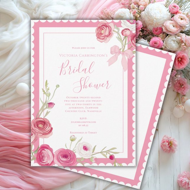Invitation Fête des mariées rose florale élégante (Créateur téléchargé)