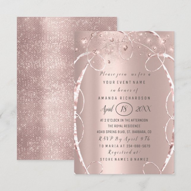 Invitation Fête des mariées Rose Gold Confetti Sweet 16e (Devant / Derrière)