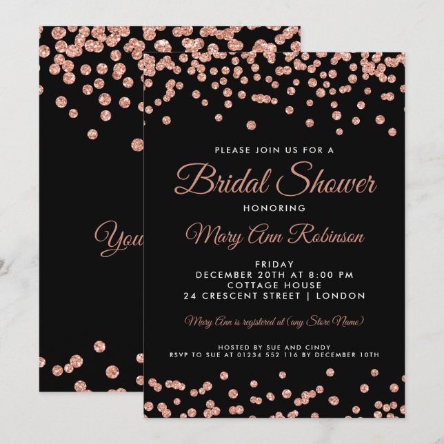 Invitation Fête des mariées Rose Gold Faux Parties scintillan (Devant / Derrière)