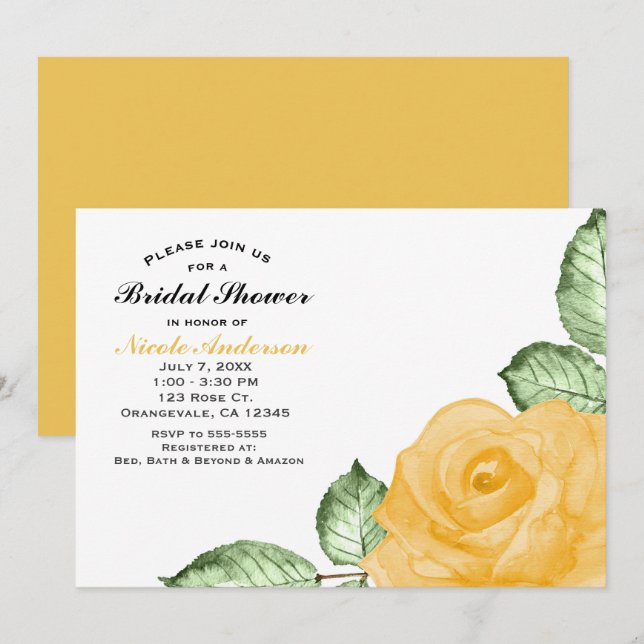 Invitation Fête des mariées Rose Jaune Élégante Fête Invitati (Devant / Derrière)