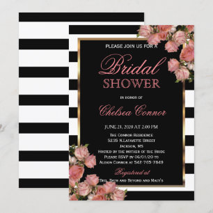 Invitation Fête des mariées - Rose Mariage or noir et blanc