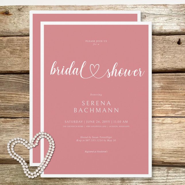 Invitation Fête des mariées rose minimale romantique moderne (Modern Romantic Minimal Pink Bridal Shower Invitation)