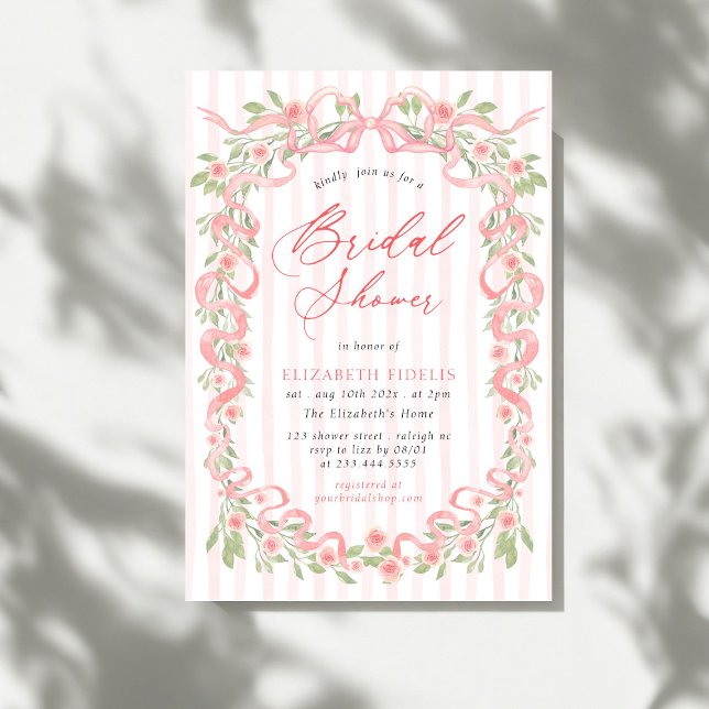 Invitation Fête des mariées Rose moderne de Bow rose (Créateur téléchargé)