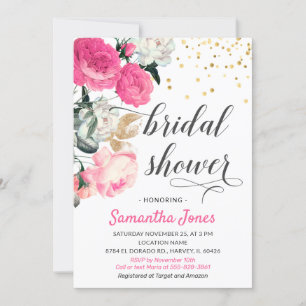 Invitation Fête des mariées Rose moderne Hot Pink Blush Peony