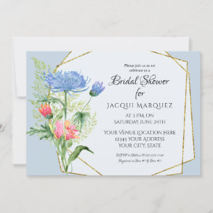Invitation Fête des mariées rose n Dusty Blue Ferns n Floral 