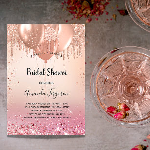 Invitation Fête des mariées rose or blush ballons rose