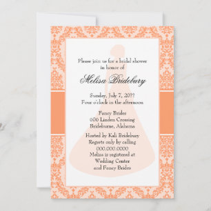 Invitation Fête des mariées rose orange damassé