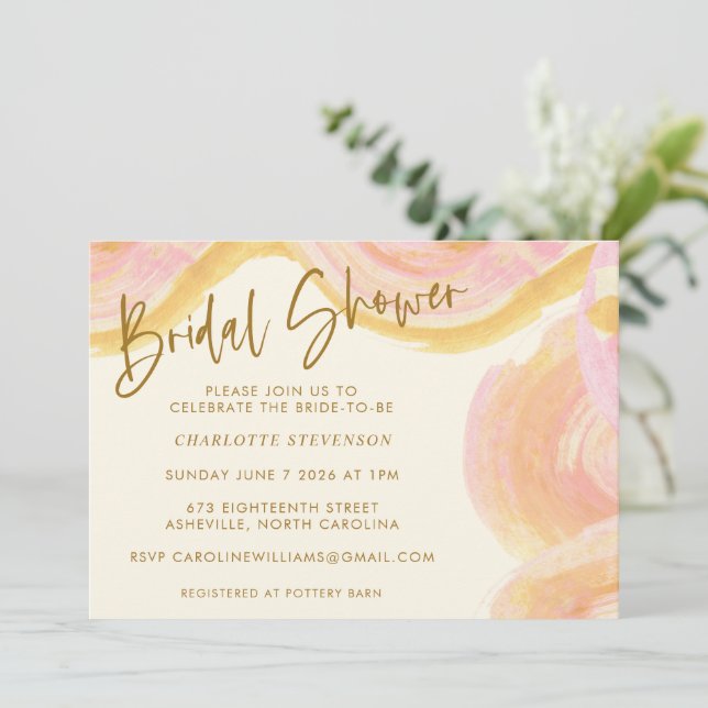 Invitation Fête des mariées rose passoire Abstraite (Debout devant)