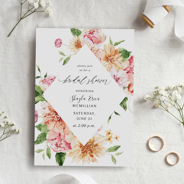Invitation Fête des mariées rose & Pêche Florale & Verdure (Créateur téléchargé)