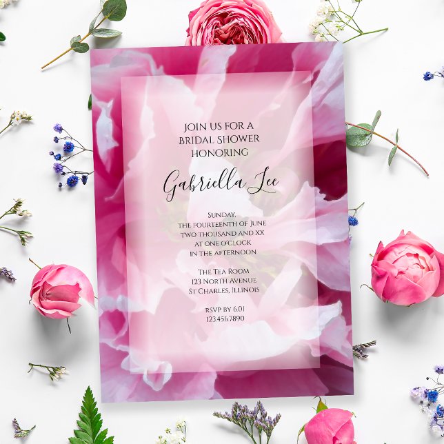 Invitation Fête des mariées rose Peony (Créateur téléchargé)