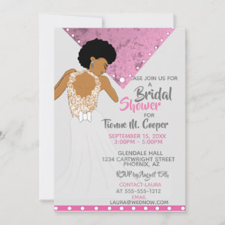 Invitation Fête des mariées rose pour une femme afro-américai