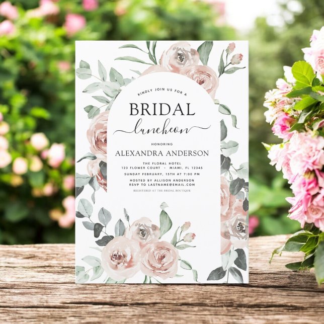 Invitation Fête des mariées rose poussiéreuse Luncheon Green  (Créateur téléchargé)