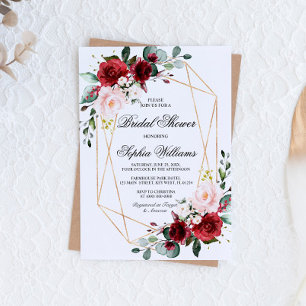 Invitation Fête des mariées Rose rose et bordeaux