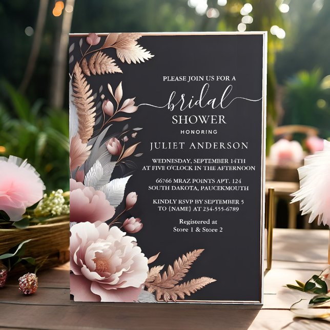Invitation Fête des mariées Rose soie rose Boho Peony Dusty (Créateur téléchargé)