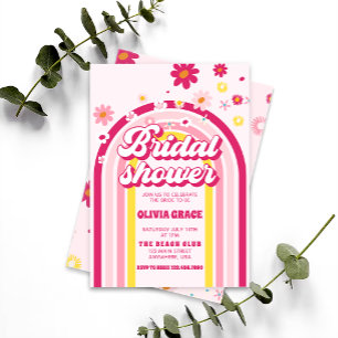 Invitation Fête des mariées rose Super Retro Rainbow Daisy