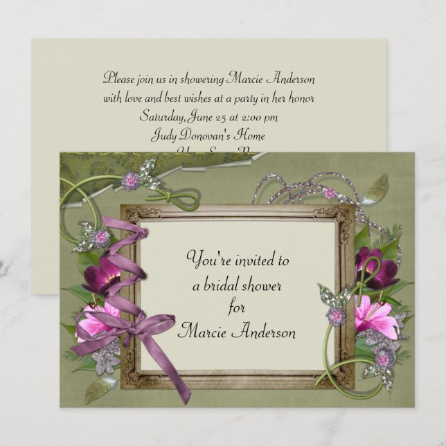 Invitation Fête des mariées rose vintage (Devant / Derrière)