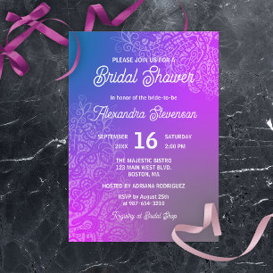 Invitation Fête des mariées rose violet Abstraite en dentelle