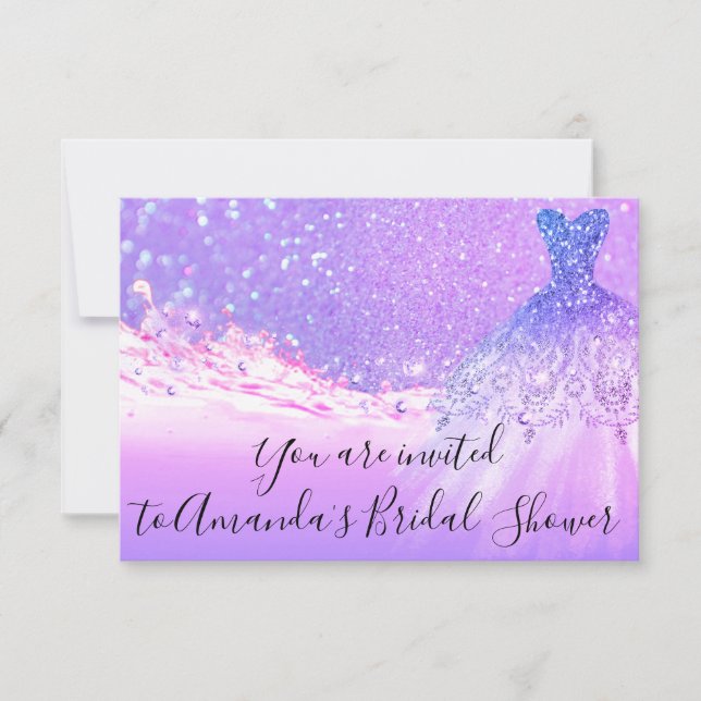 Invitation Fête des mariées rose violet Parties scintillant O (Devant)